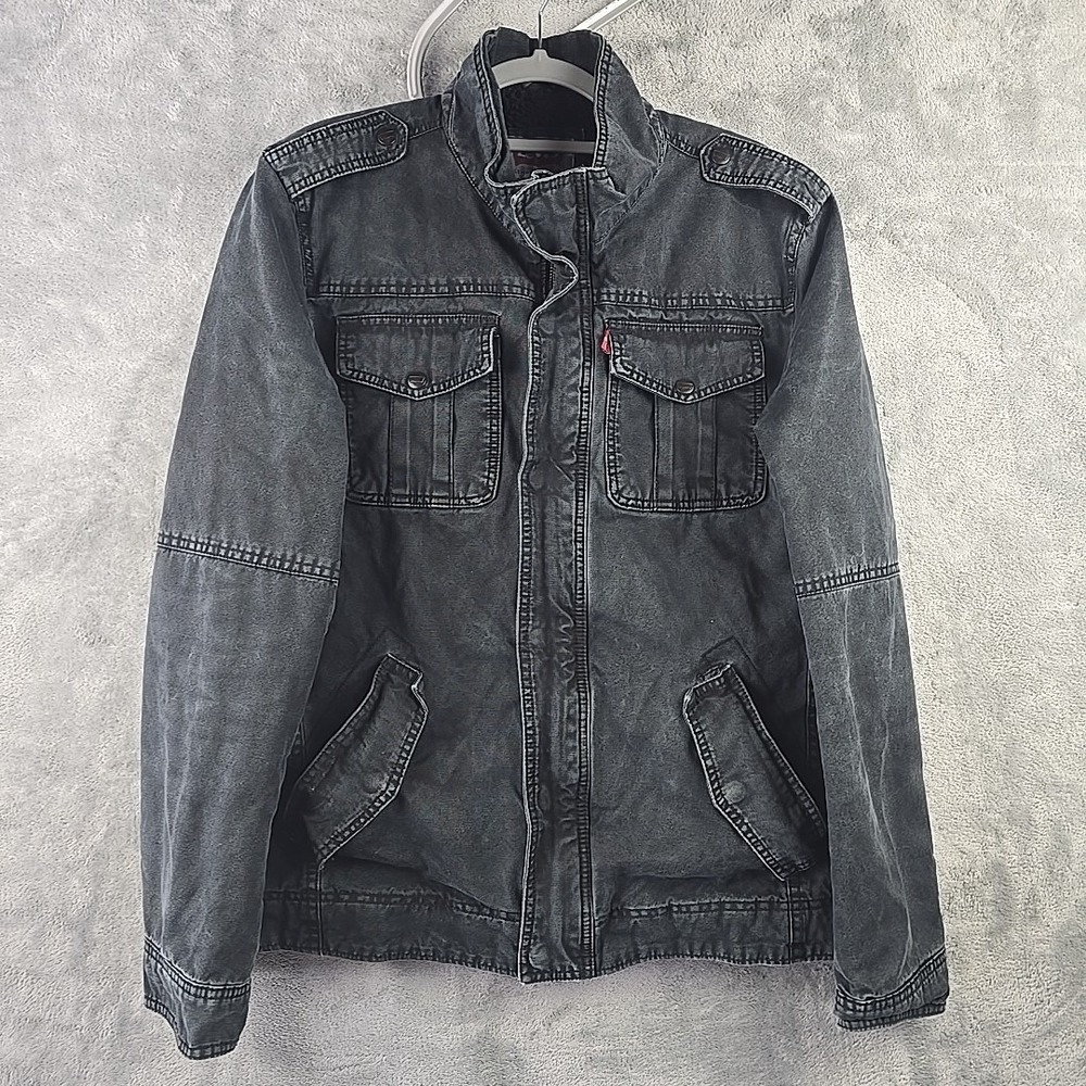 Levi's Sherpa Lined Denim Bomber Jacket Mens Size Medium Black Moto Full Zip